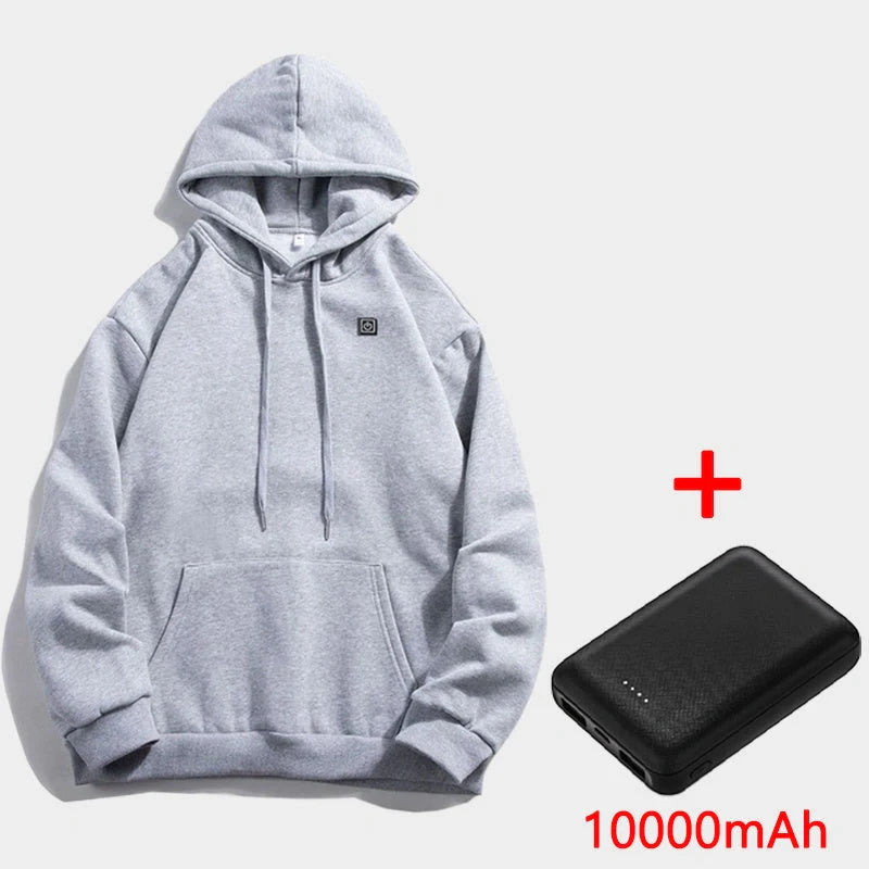 2024 Outdoor Electric USB Heating Jacket in black and grey with adjustable heat settings