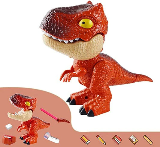 Transformative dinosaur-themed stationery set with movable joints and integrated school supplies