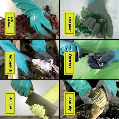 Navy blue women's lengthened nitrile gloves for waterproof fishing and marine work.