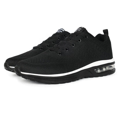 Casual Flyknit running shoes in multiple colours with mesh uppers and a round toe design.