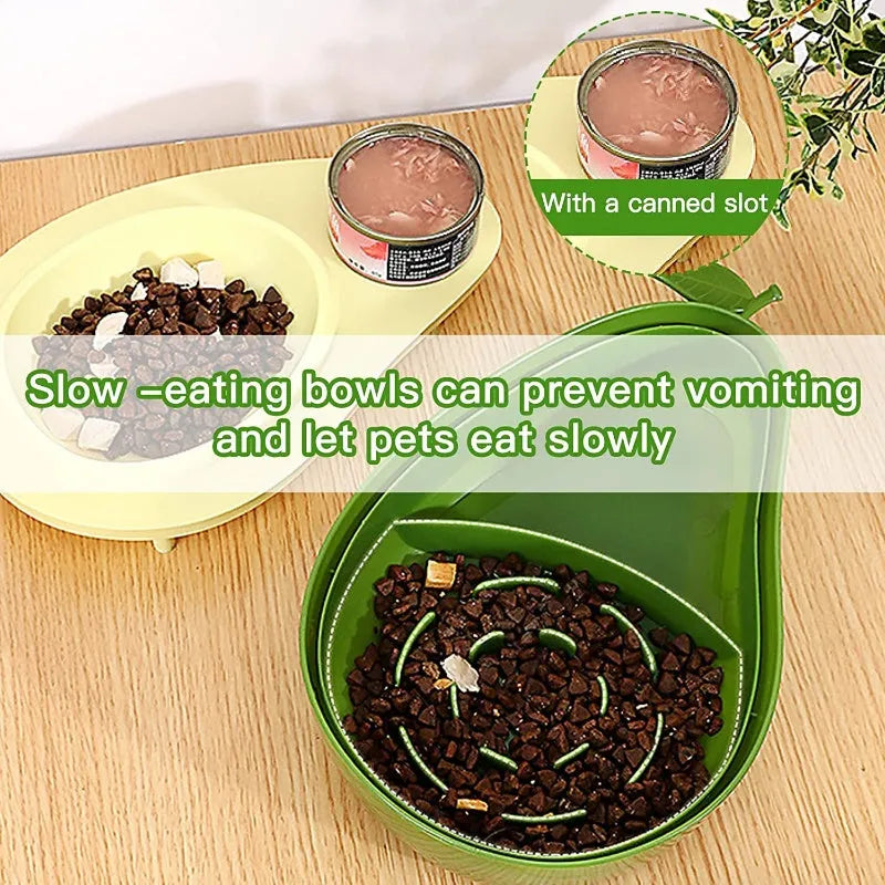 Avocado shaped automatic pet water dispenser and food bowl for cats with slow feeder option