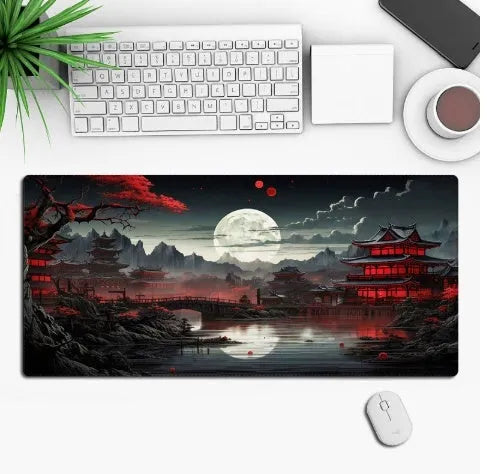 Anime-themed large black gaming mouse pad with custom graphic on a non-slip rubber cloth base.