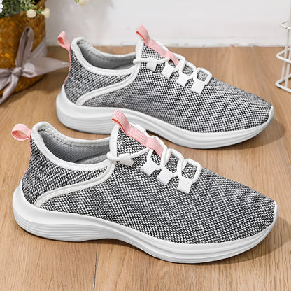 Women's black mesh casual sneakers with lace-up front and lightweight EVA sole