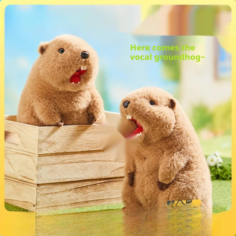 Polyester sounding groundhog plush pendant in colour box for bags and keys