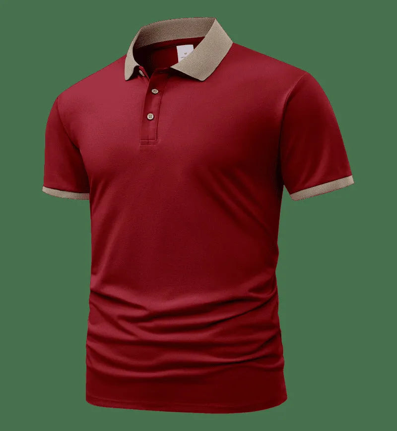 Man's short sleeve Ice Silk polo shirt with a flocking print, shown in multiple colour options.