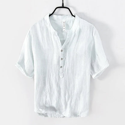 Linen pullover top in solid colour with short sleeves on hanger