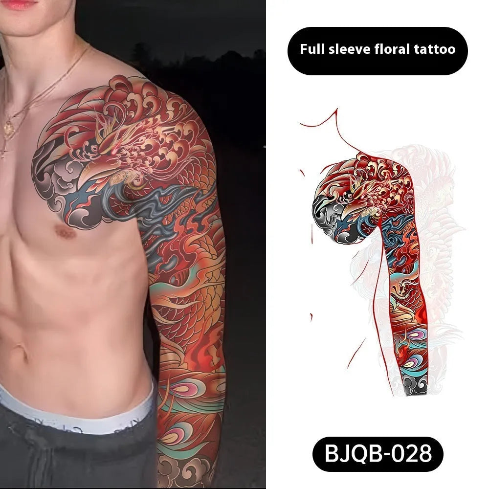 Retro traditional simulation flower arm body sticker sheet, 520mm x 370mm, transfer printing, BJQB pattern options