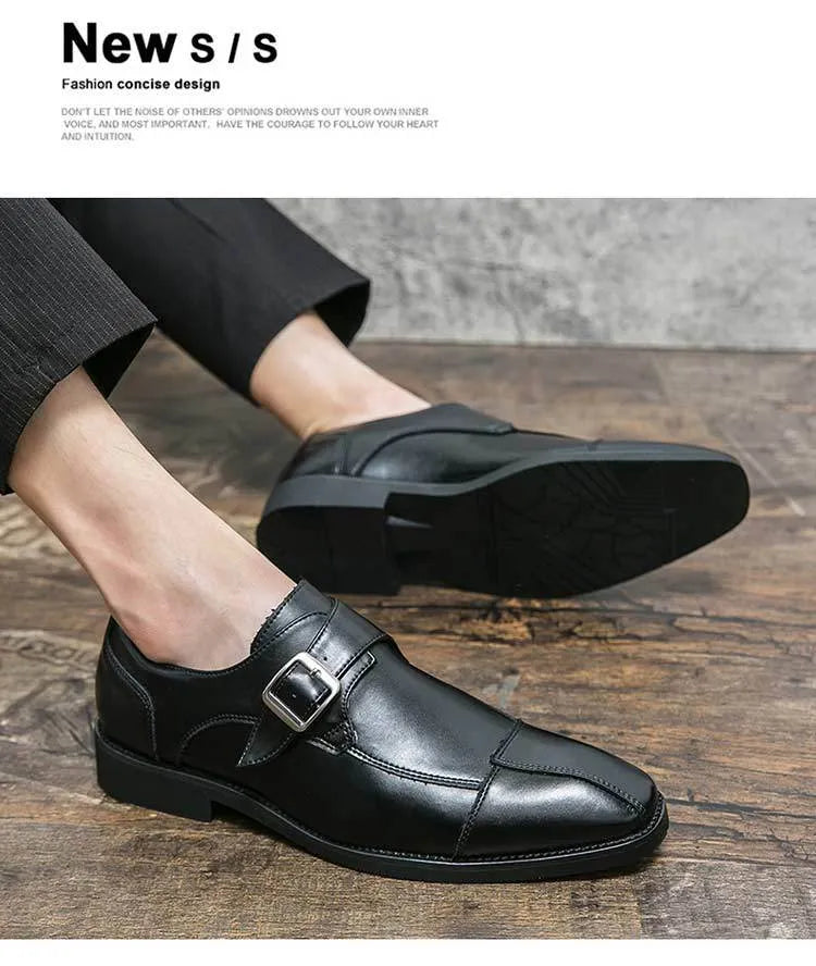 Men's brown blue and black retro-style casual leather shoes with a tall crown microfiber upper.