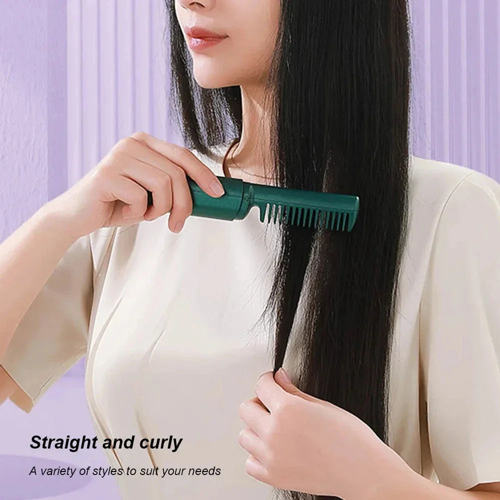 Cordless hair straightener and curler comb with fast heating and negative ion technology for salon-quality styling on the go