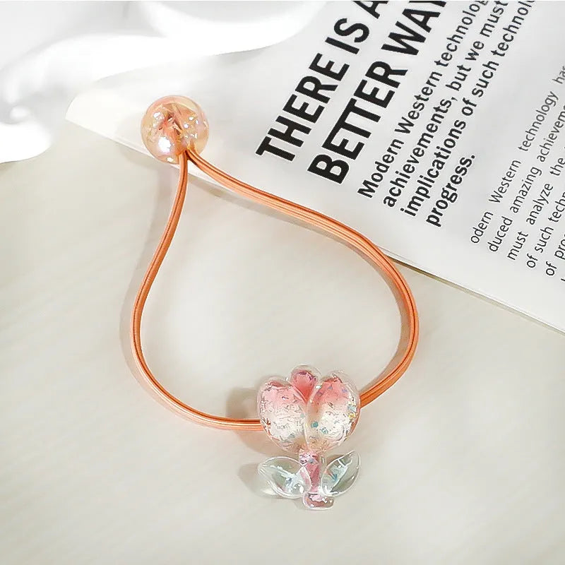 Tulip decorated gradient colour rubber band hair band in nylon fabric