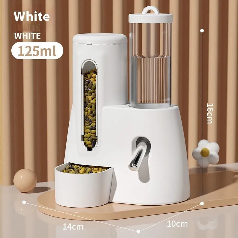 Hamster automatic drinking water feeder with attached food basin in blue colour