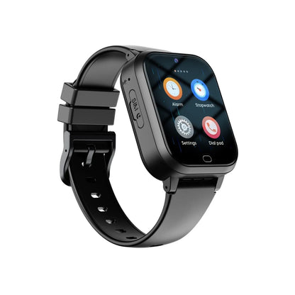 Child's smartwatch with colour screen on a wrist strap, shown in black, blue, and pink colour options.