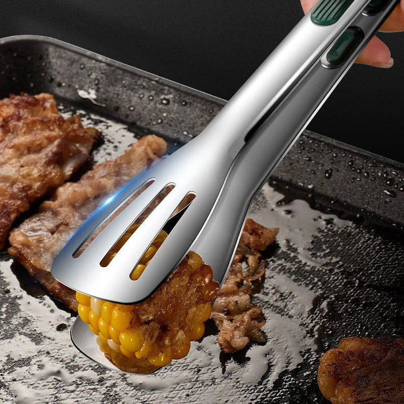 Stainless steel kitchen tongs with silicone handle for cooking and grilling