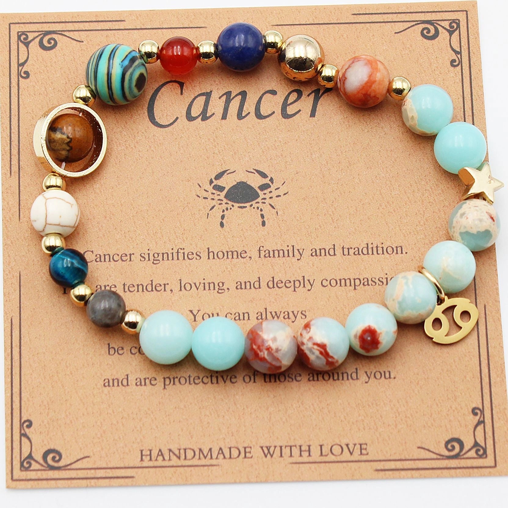Handcrafted zodiac bracelets with natural stone beads and constellation designs