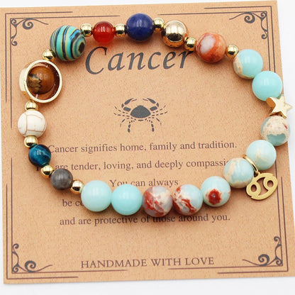 Handcrafted zodiac bracelets with natural stone beads and constellation designs