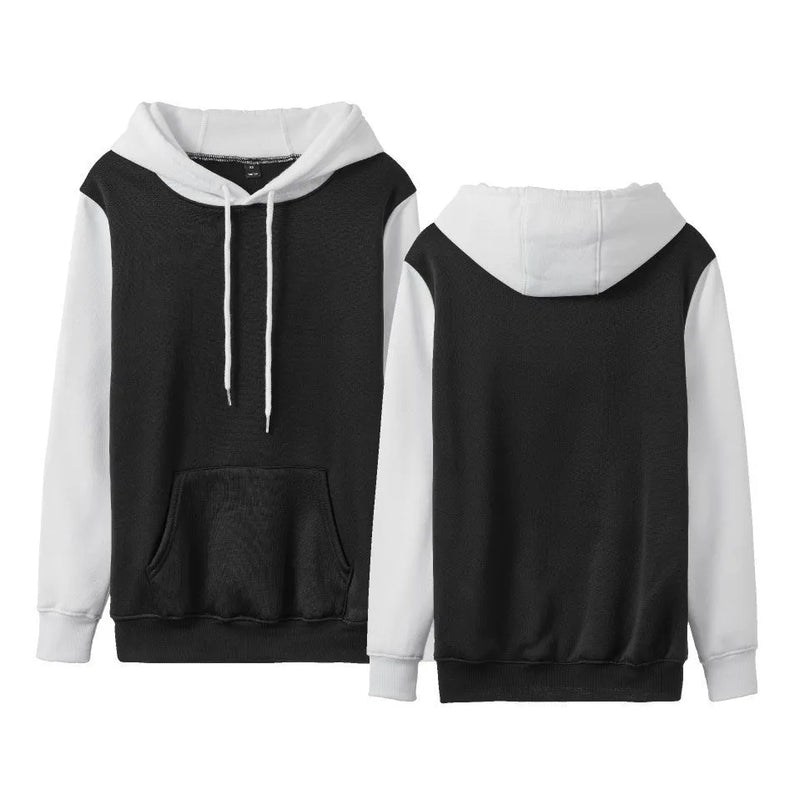 Men's Loose Casual Fleece-lined Hoodie with Contrast Colour Stitching - White Version Cross-border Pullover Hooded Sweatshirt in Asian Sizing S-XXXXL