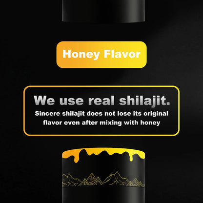 Box of 30 Himalayan Shilajit honey sticks, each 8g with Shilajit resin 400mg and saffron 2mg