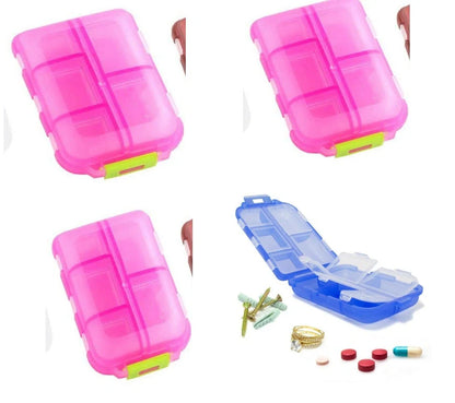 10-Grid Moisture-Proof Travel Pill Organizer in various colors