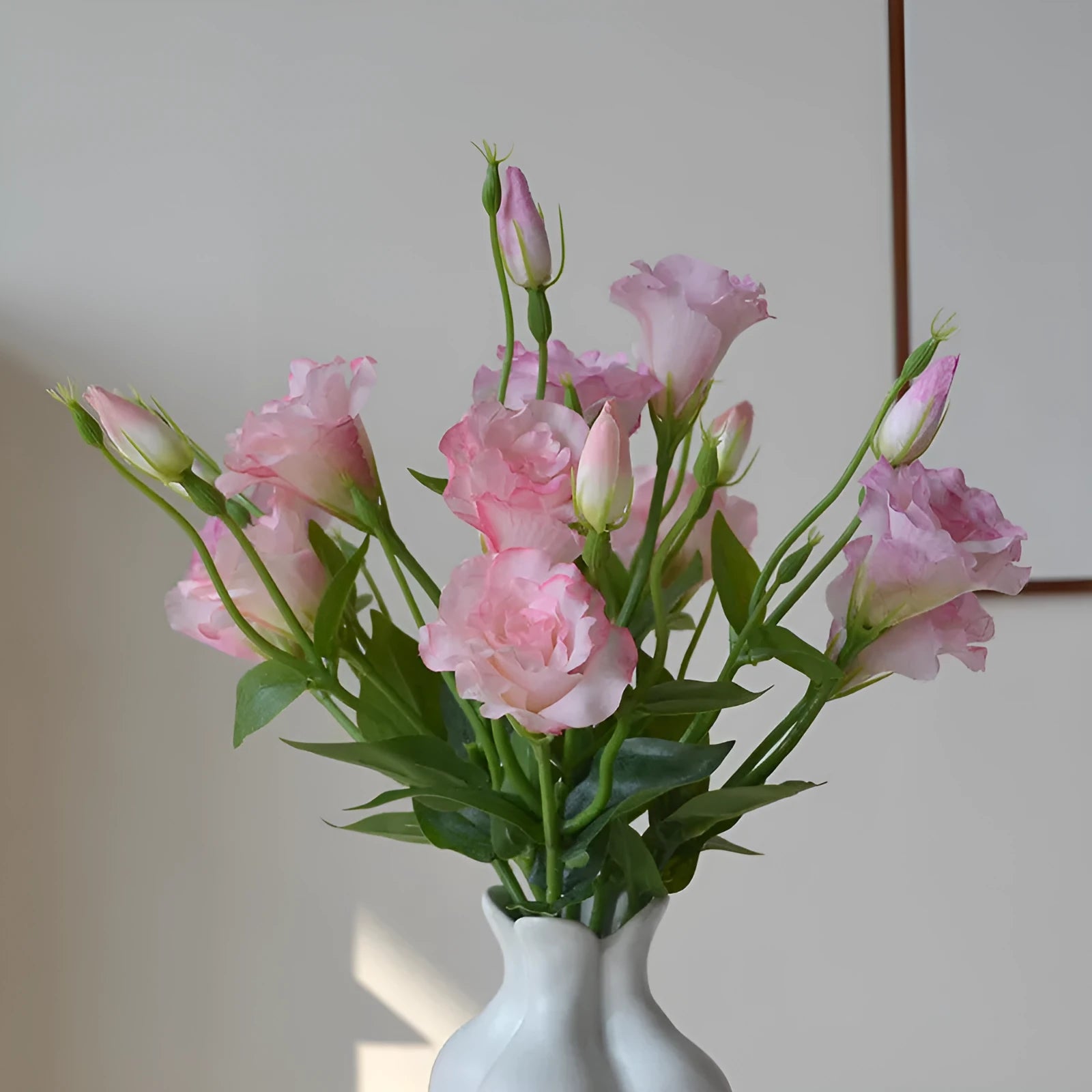 Silk artificial eustoma flower set with three blooms in five colour options for wedding and home decoration
