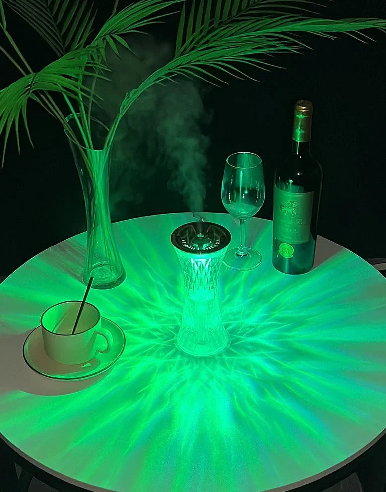 Wild Waist desktop humidifier in romantic atmosphere lamp mode, 86x86x193mm size with 270mL tank and USB cable