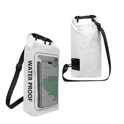 A waterproof crossbody bag in various colours, suitable for carrying a mobile phone outdoors.