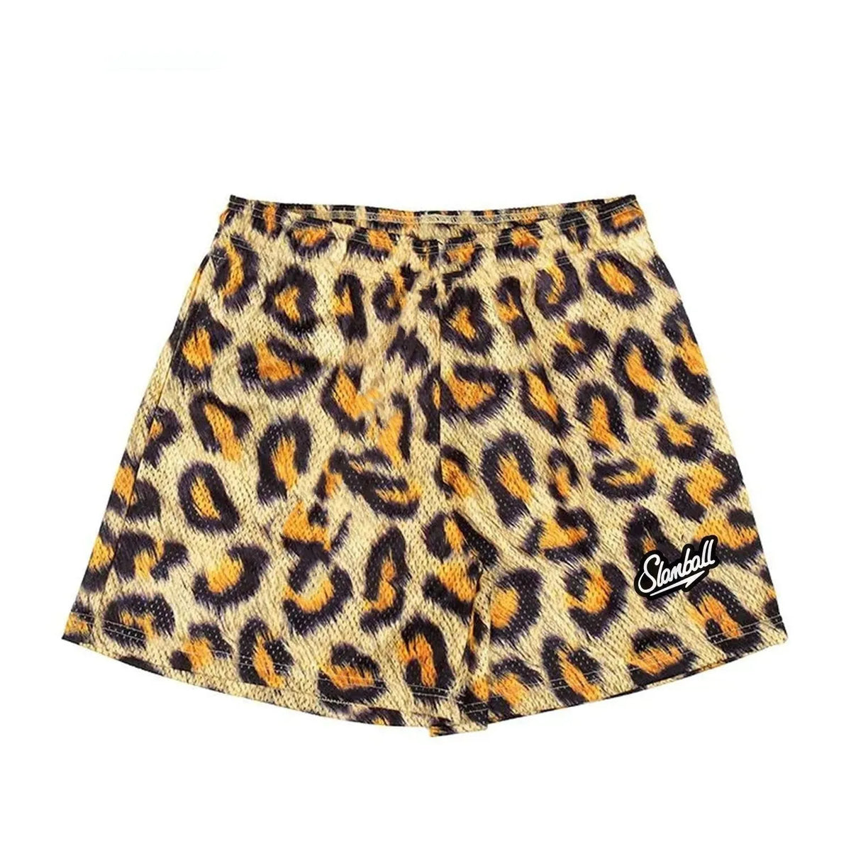 Men's leopard print quick-dry polyester sports shorts for basketball and fitness training