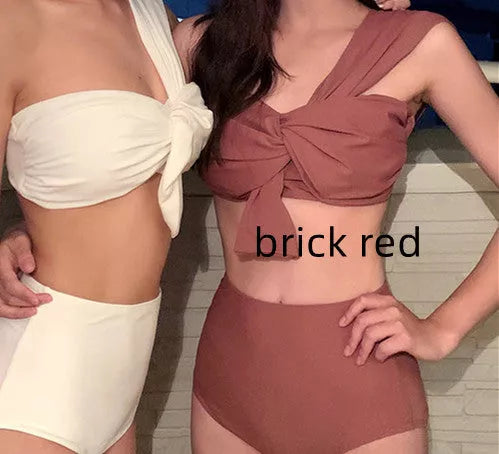 Women's one-shoulder high waist bikini in solid colours with quick-dry fabric