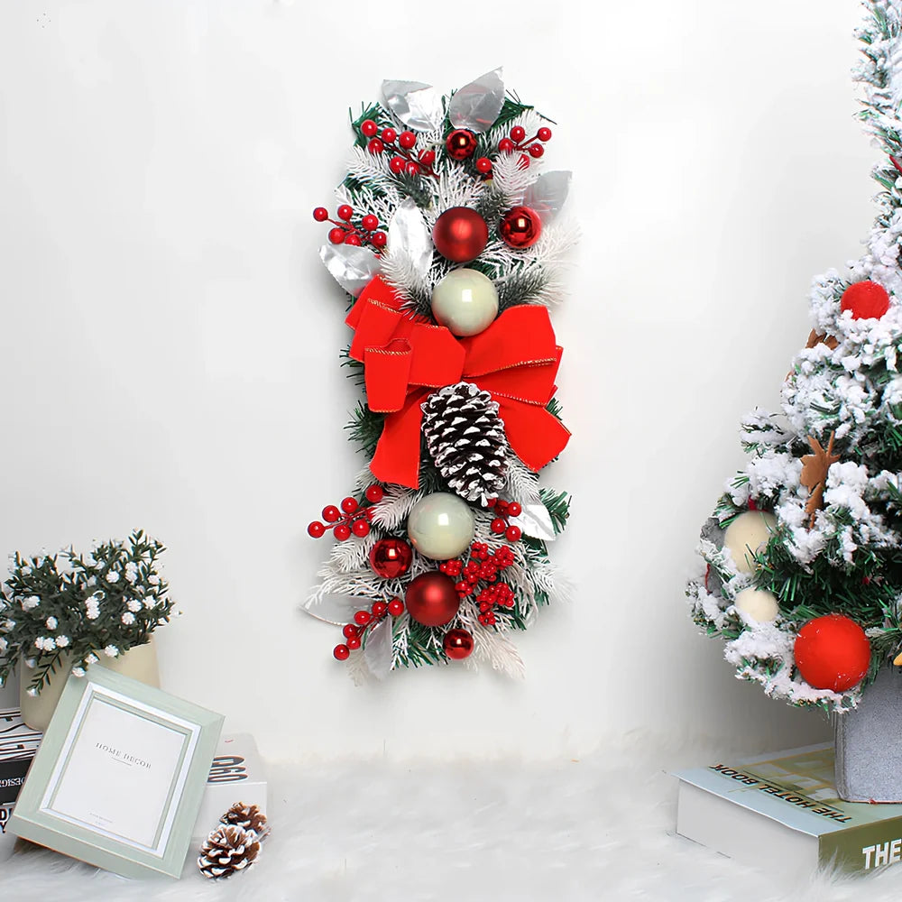 Red upside down glowing Christmas tree plastic door curtain pendant, 100-150cm height, lightweight hanger for holiday decor