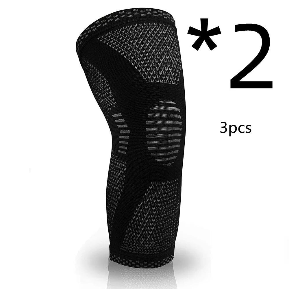 Knitted sports knee pads in green and black, sizes S to XL, for football, basketball, and more