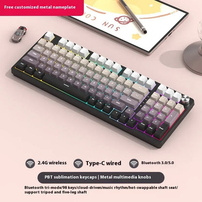 98-key wireless mechanical keyboard kit in black or white with optional LED screen and metal knob