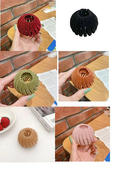 Velvet bird's nest hair ring hairpin in various colors for high ponytails