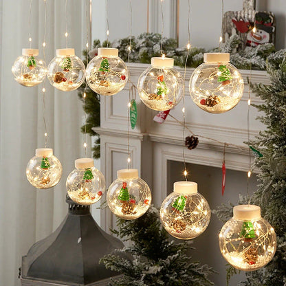 10PCS LED Christmas Curtain Lamp Set with fairy snowman and wishing ball designs for festive decoration