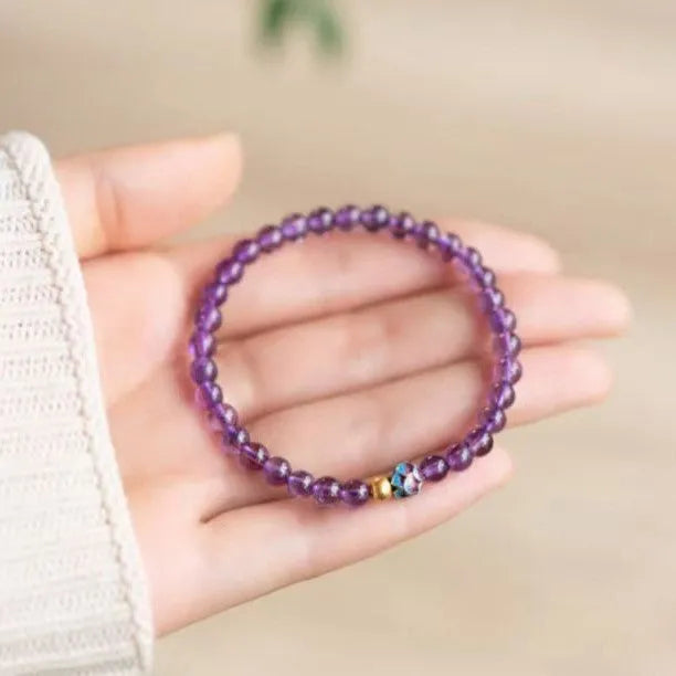Women's lotus bracelet in nine purple colour with retro design and mixed materials