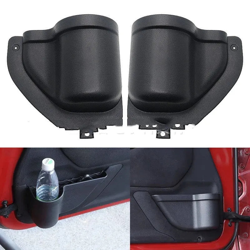 Black ABS plastic door storage box for Jeep Wrangler JK and JL vehicle interior organisation