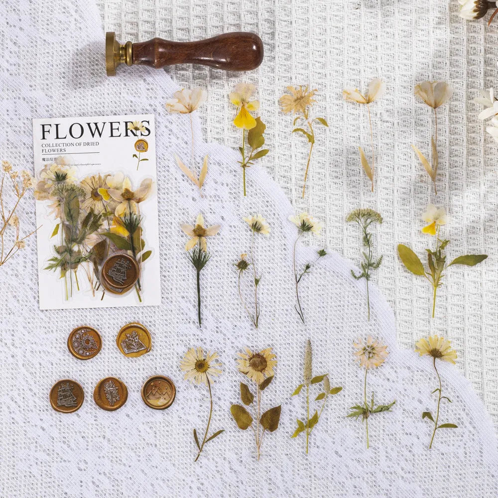 Fire Paint Creative dried flowers sticker package showing 8 modern art designs on 70mm PET sheets