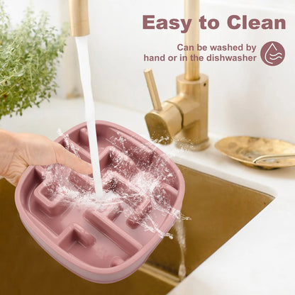Square maze pattern slow feeder bowl for dogs and cats with anti-slip base in macaron colour.
