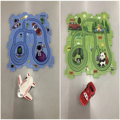 DIY Electric Railroad Speeder Toy with puzzle tracks and automatic car