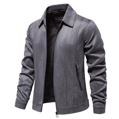 Men's stylish suede lapel zipper jacket for autumn and winter in various colours