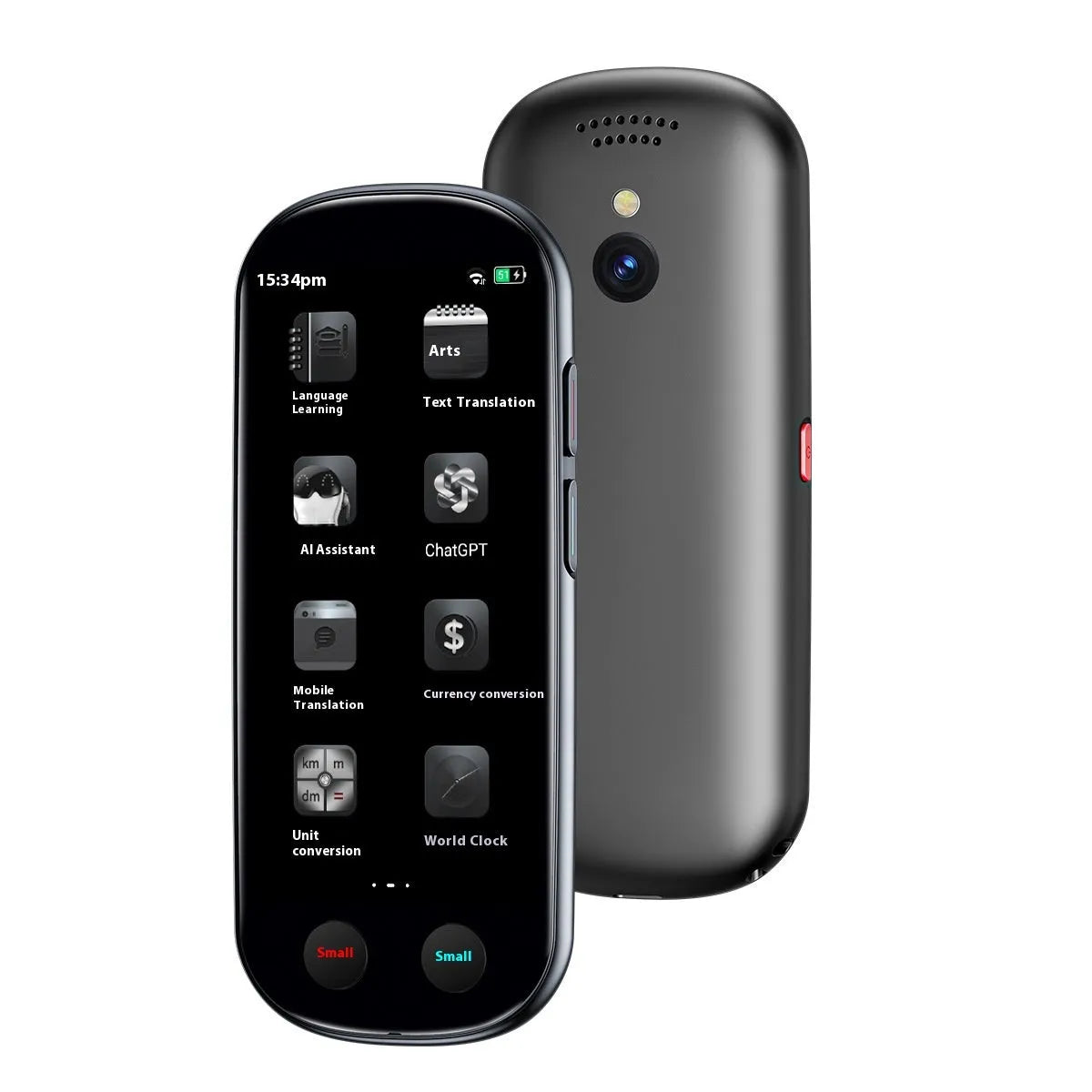Black electronic simultaneous interpretation translator device with attached lanyard.