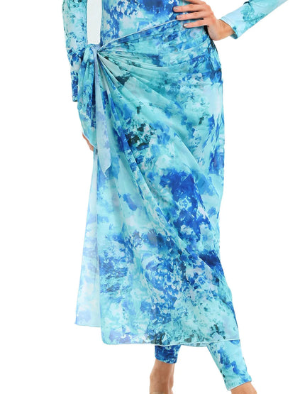Muslim conservative beach swimsuit three-piece set with long sleeves and matching apron in polyester fabric