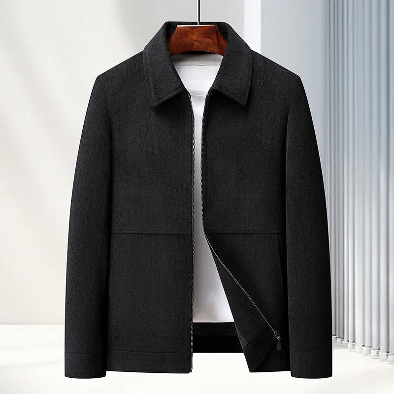 Men's slim-fit casual jacket in polyvinyl alcohol fibre fabric, available in black, caramel, dark blue, brown for middle-aged leisure wear
