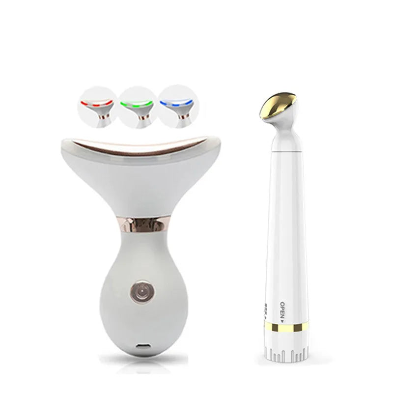 Tightening beauty instrument with USB charging and three light modes, white and gold options