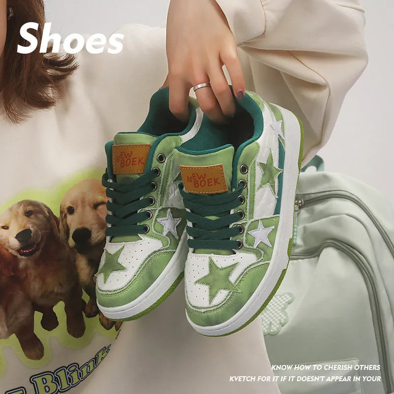 Adult skateboard shoes with denim upper and round toe design in black, green, pink colours