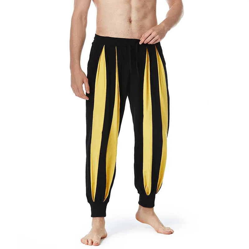 Men's straight-leg polyester casual trousers in red, khaki, yellow or brown colours