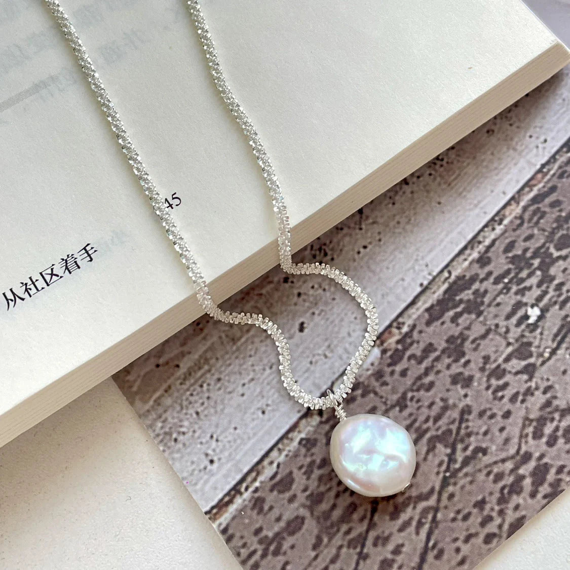Elegant S925 Sterling Silver Baroque Pearl Necklace with starry sky chain design