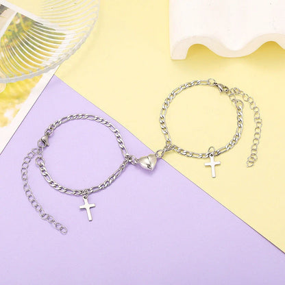 Heart-shaped couple bracelets with adjustable chain, perfect for romantic gifts.