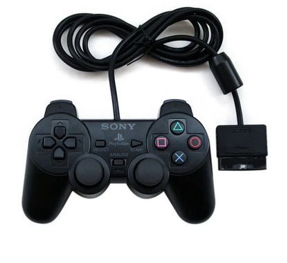 PS2 wired vibration game controller with ABS plastic housing and USB cable
