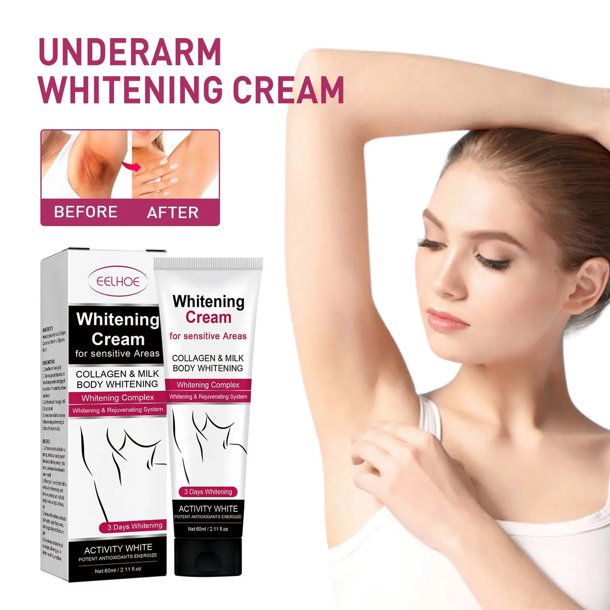 60ml ladies underarm nourishing moisturising cream tube for skin rejuvenation
