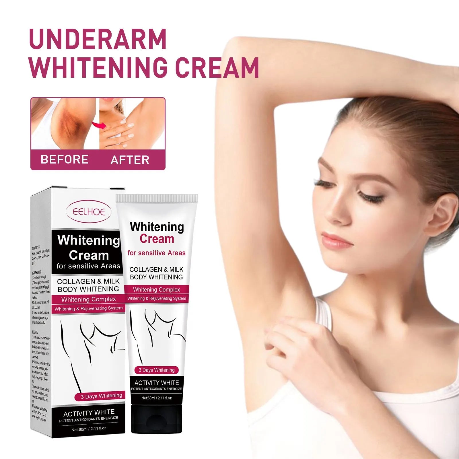 60ml ladies underarm nourishing moisturising cream tube for skin rejuvenation