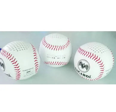 A green Bluetooth speaker shaped like a baseball with a USB port.